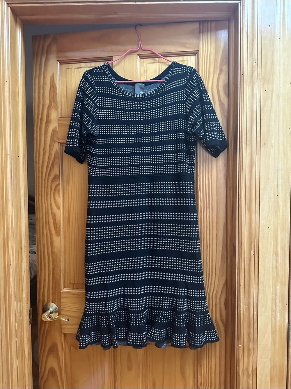 Ann Taylor Black and White Striped Midi Dress with Flounce Hem